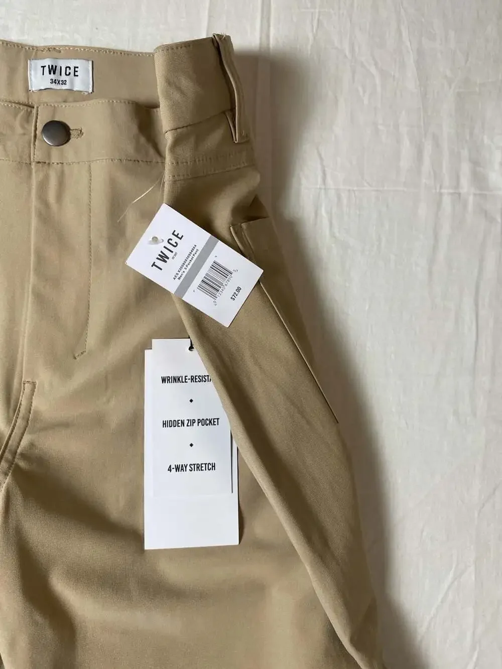 TWICE Men's 5-Pocket Pant in Khaki, Size 34x32, 4-Way Stretch (1313)